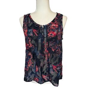 Lucky Brand Floral Semi Sheer Tank with Button Front. Sz Small. Great Condition
